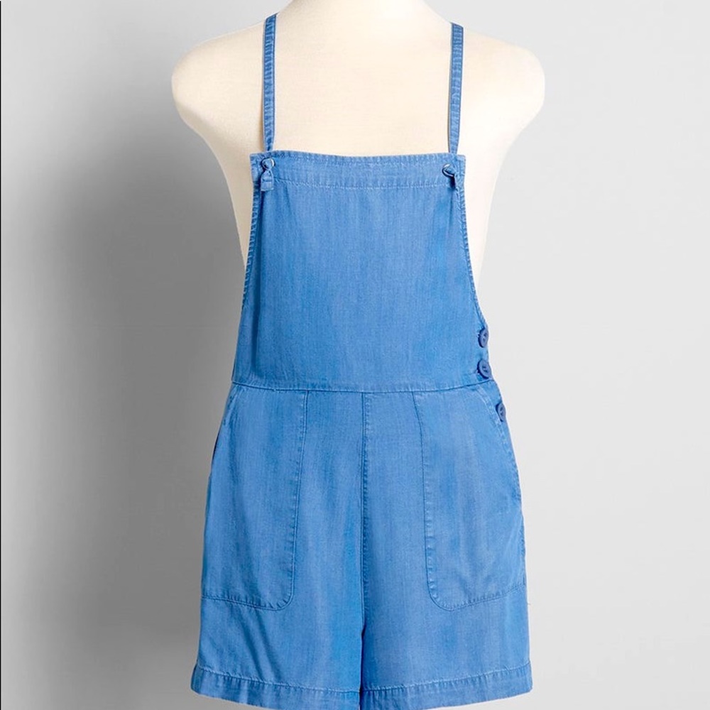 NWT ModCloth Utility Shortall Chambray Blue